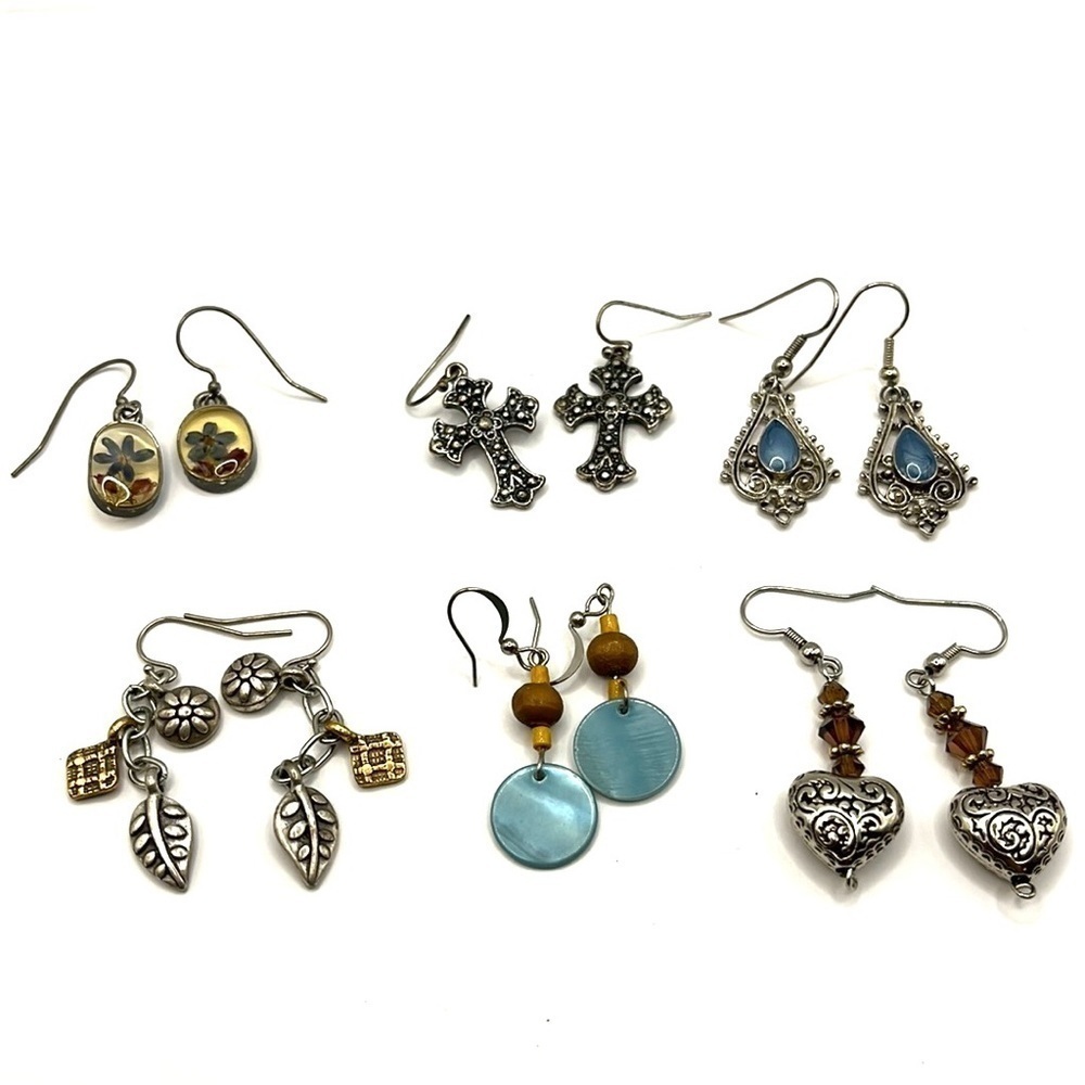 Earring Lot Western Pierced Earrings 6 Pairs. Southwest Cowgirl Fun Silver Tone